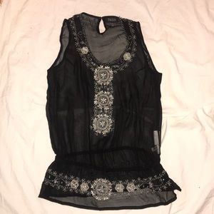 Chiffon beaded blouse sleeveless peplum pullon top